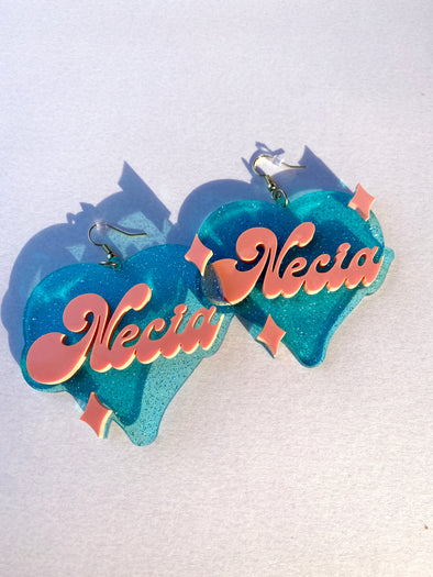 Necia Heart Earrings - Glitter Translucent Blue and Translucent Pink