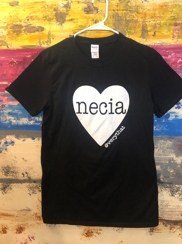 Necia Heart (white on Black) Tee