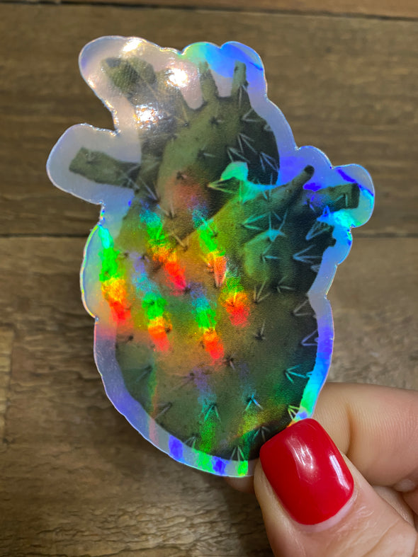 Corazon Espinado Nopal Heart Holographic Sticker