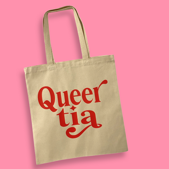 Queer Tia Canvas Tote Bag  *LIMITED QUANTITY* (Red on Canvas)
