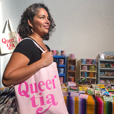 Queer Tia Canvas Tote Bag  Pink on Pink *LIMITED QUANTITY* (Black & White)