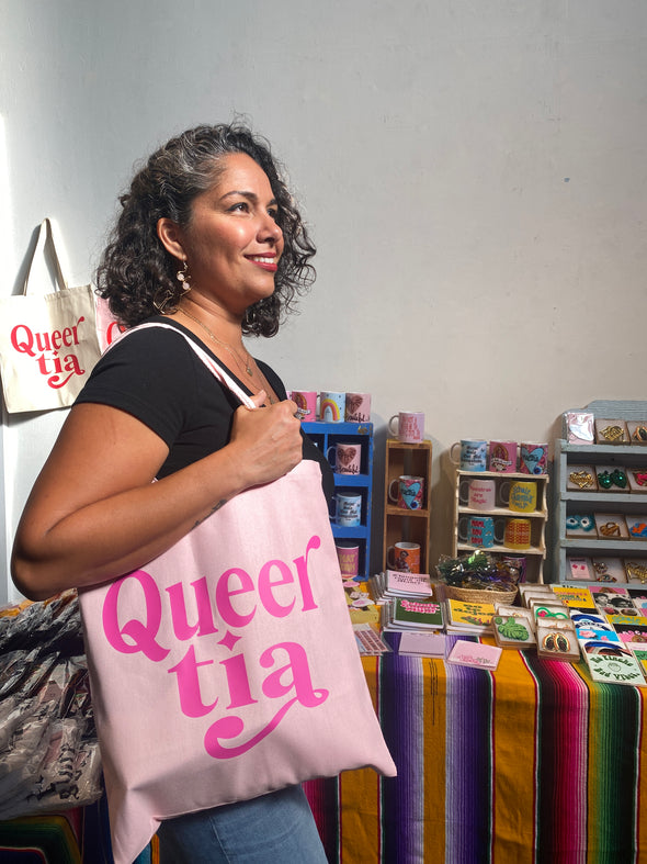 Queer Tia Canvas Tote Bag  Pink on Pink *LIMITED QUANTITY* (Black & White)