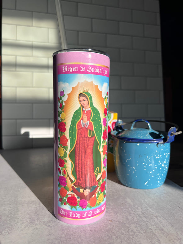Virgen De Guadalupe Pink Candle Tumbler