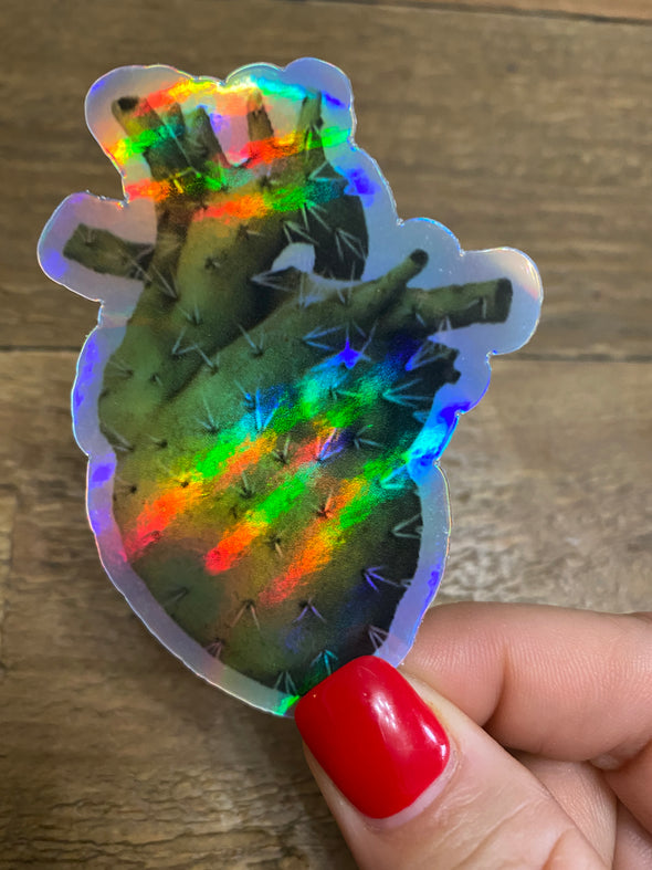 Corazon Espinado Nopal Heart Holographic Sticker