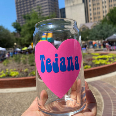 Tejana Pink & Blue Heart Beer Can Glass