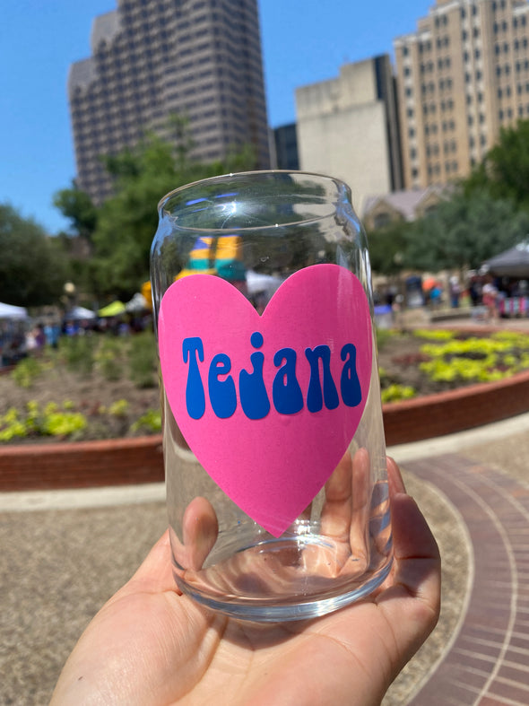 Tejana Heart Beer Can Glass *Pink and Blue | Libbey Glass