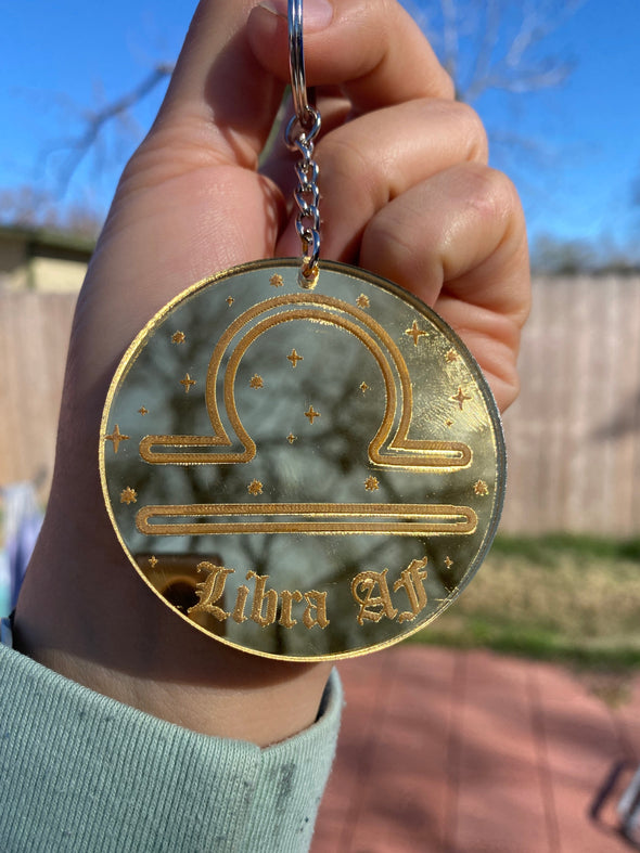 Libra Zodiac Keychain (Gold Mirrored Acrylic)