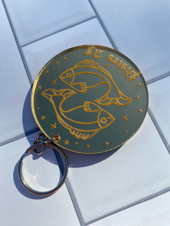 Pisces Zodiac Keychain (Gold Mirrored Acrylic)