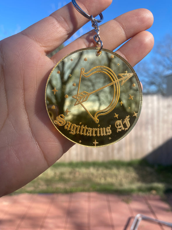 Sagittarius Zodiac Keychain (Gold Mirrored Acrylic)