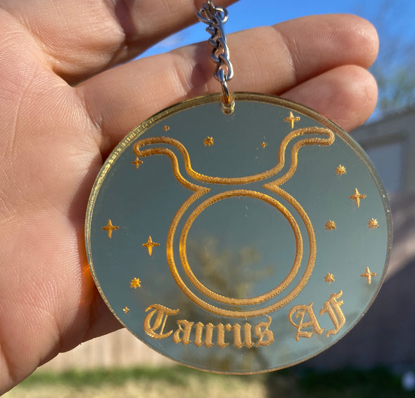 Taurus Zodiac Keychain (Gold Mirrored Acrylic)
